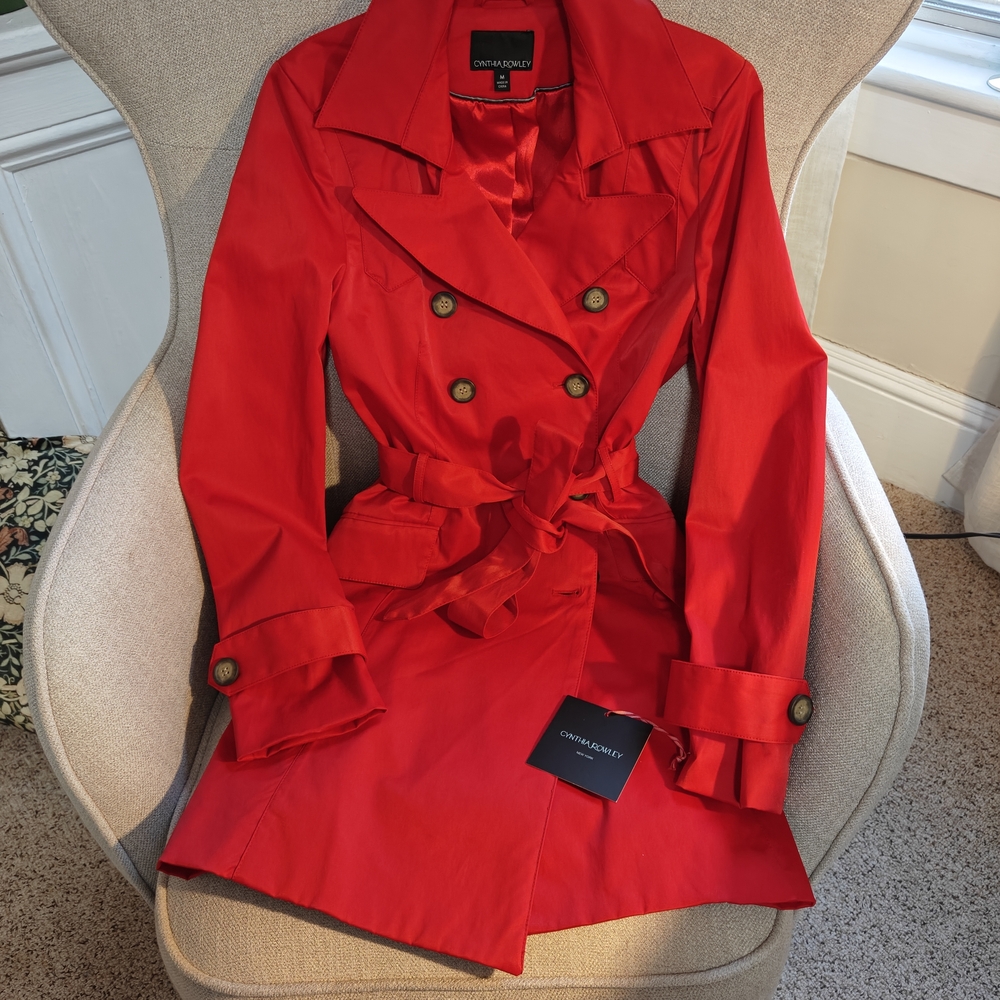Cynthia Rowley Vibrant Tomato Red Lined Trench Coat